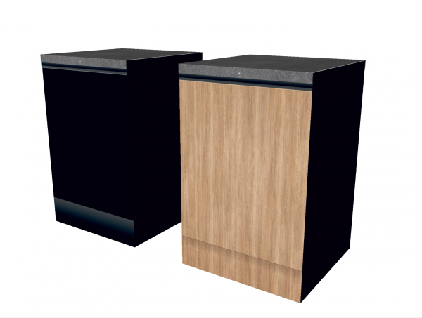 Lower cupboard 60cm reversible|Black - Wood with reversible worktop in nature stone print for 2-in-1 reversible cardboard kitchen