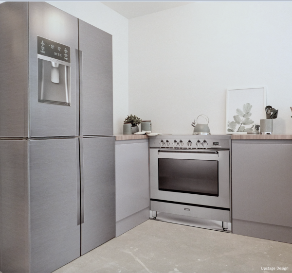 CUBIQZ 2-IN-1 REVERSIBLE CARDBOARD KITCHEN WITH FREESTANDING CARDBOARD OVEN AND CARDBOARD AMERICAN FRIDGE