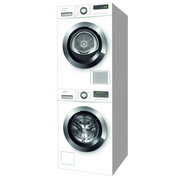 Realistic cardboard washing machine and dryer set with photorealistic print