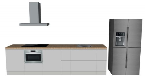 CUBIQZ STRAIGHT KITCHEN 420 X 60 CM WITH AMERICAN FRIDGE, grey with wooden worktop