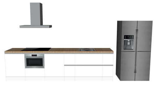 CUBIQZ STRAIGHT KITCHEN 420 X 60 CM WITH AMERICAN FRIDGE, white with wooden worktop
