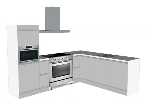 CUBIQZ CORNER KITCHEN 270 X 240 CM, with freestanding cooker, grey with nature stone worktop