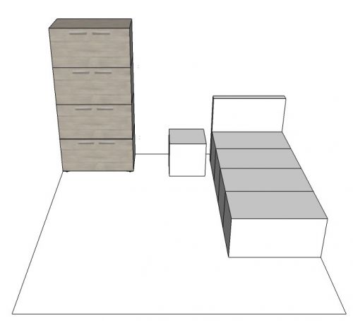 CARDBOARD SINGLE BEDROOM SET-UP 2 (wardrobe white-washed oak)