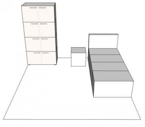CARDBOARD SINGLE BEDROOM SET-UP 2 (wardrobe white)