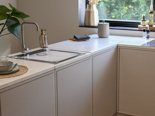 Photorealistic cardboard sink panel for modular cardboard kitchens