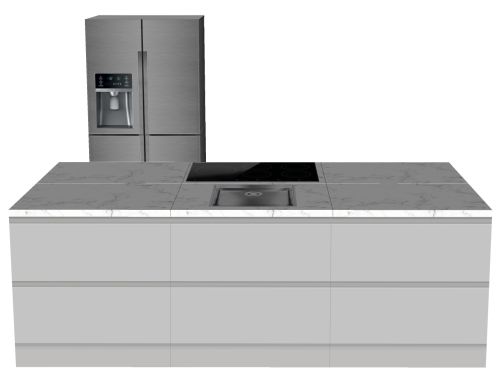 CUBIQZ ISLAND KITCHEN WHITE GREY 270 x 120 CM | Cardboard Kitchen | Double-sided Fronts | Removable Worktop