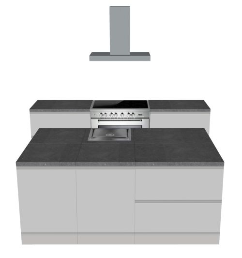 CUBIQZ ISLAND KITCHEN GREY 210 x120 CM | Cardboard Kitchen | Double-sided Fronts | Removable Worktop