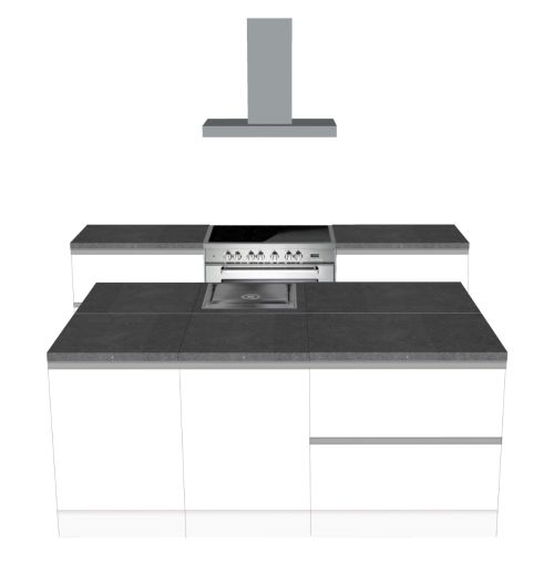 CUBIQZ ISLAND KITCHEN WHITE 210 x120 CM | Cardboard Kitchen | Double-sided Fronts | Removable Worktop