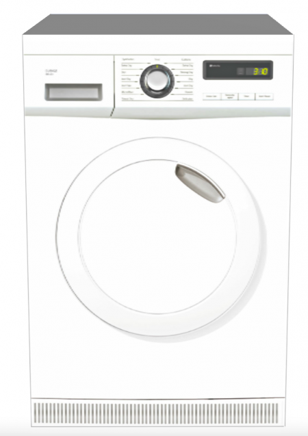 Cardboard tumble dryer 60 cm with a photorealistic print of a tumble dryer at the front side and at the top,
