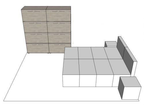 CARDBOARD DOUBLE BEDROOM SET-UP 2 (wardrobe white-washed oak)