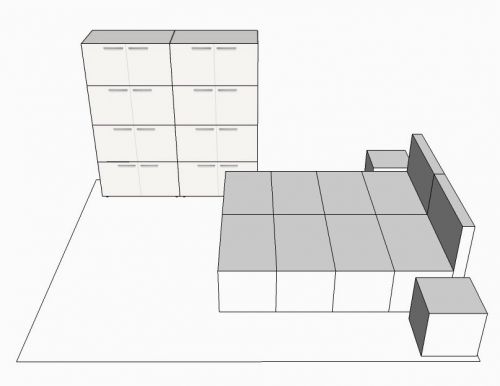 CARDBOARD DOUBLE BEDROOM SET-UP 2 (wardrobe white)