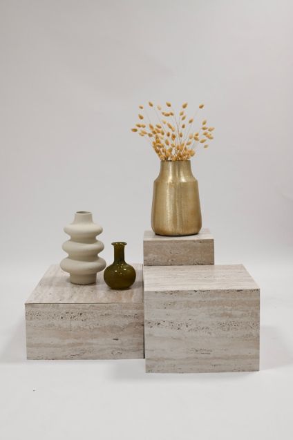 TRAVERTINE SIDE TABLES | Set of 3 | Cardboard Furniture | Home Staging & Display