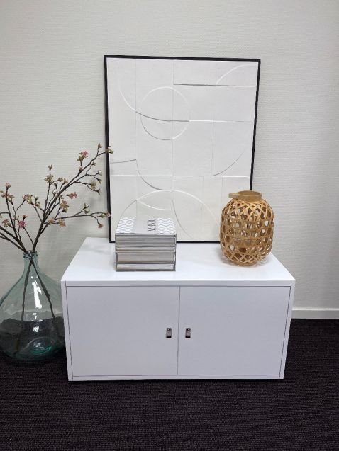 Cardboard cabinet Fay C (single) with Wall Art reliëf Painting - Wall Panel 3D with black frame by Cubiqz