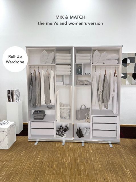 Roll up wardrobe. Mix and Match the men's and women's version and create the look of a walk-in closet
