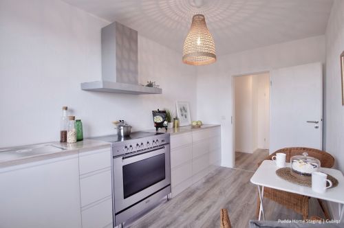 Lower cupboard handleless with drawers 30 cm, with woordprint worktop for cardboard kitchen