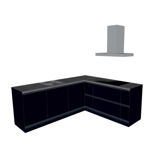 CORNER KITCHEN BLACK-WOOD 240 X 210 CM | Cardboard Kitchen | Double-sided Fronts | Removable Worktop | Home Staging