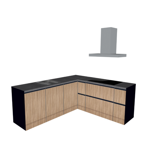 CORNER KITCHEN BLACK-WOOD 240 X 210 CM | Cardboard Kitchen | Double-sided Fronts | Removable Worktop | Home Staging