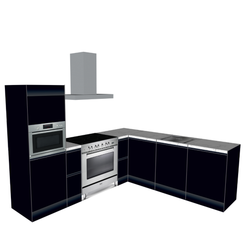 CORNER KITCHEN BLACK-WOOD 270 X 240 CM | Cardboard Kitchen | Double-sided Fronts | Removable Worktop | HomeStaging