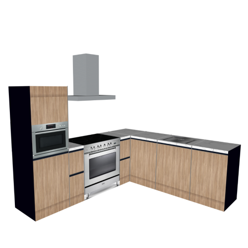 CORNER KITCHEN BLACK-WOOD 270 X 240 CM | Cardboard Kitchen | Double-sided Fronts | Removable Worktop | HomeStaging