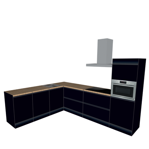 CORNER KITCHEN BLACK-WOOD 300 X 240 CM | Cardboard Kitchen | Double-sided Fronts | Removable Worktop | HomeStaging