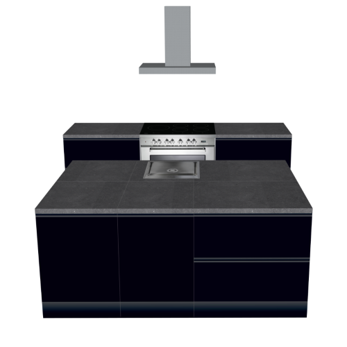 CUBIQZ ISLAND KITCHEN BLACK 210 x120 CM | Cardboard Kitchen | Double-sided Fronts | Removable Worktop