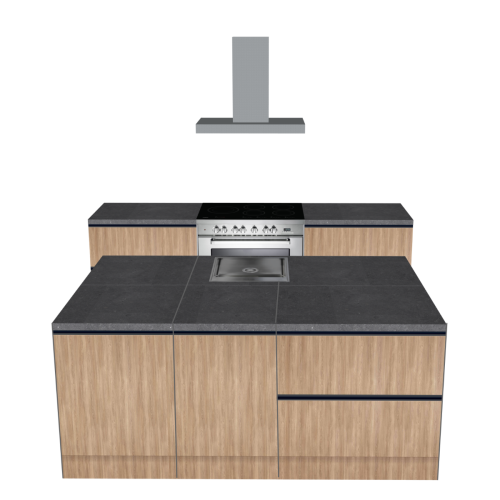 CUBIQZ ISLAND KITCHEN WOOD 210 x120 CM | Cardboard Kitchen | Double-sided Fronts | Removable Worktop