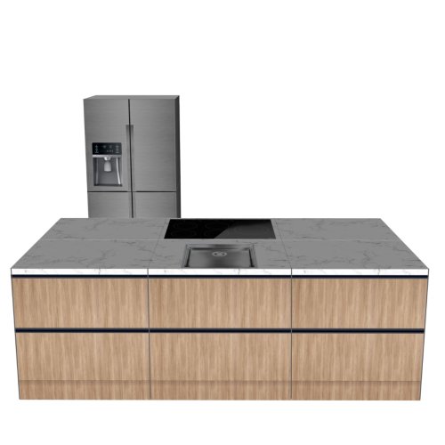 CUBIQZ ISLAND KITCHEN WOOD 270 x 120 CM | Cardboard Kitchen | Double-sided Fronts | Removable Worktop