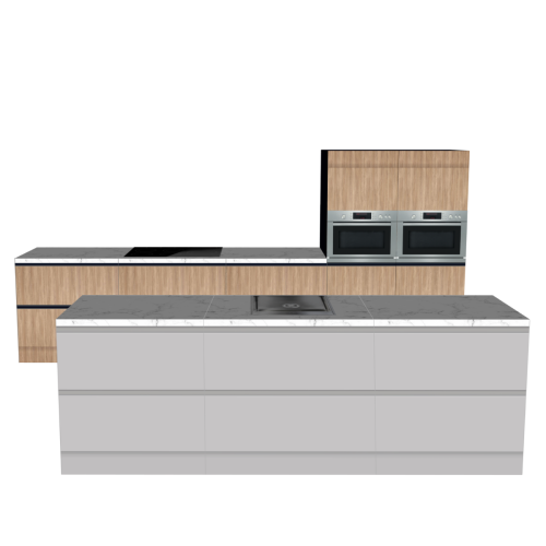 ISLAND KITCHEN GREY-WOOD 300 X 60 CM | Cardboard Kitchen | Double-sided Fronts | Removable Worktop