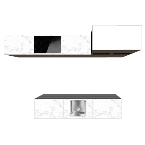 ISLAND KITCHEN GREY-WOOD 300 X 60 CM | Cardboard Kitchen | Double-sided Fronts | Removable Worktop