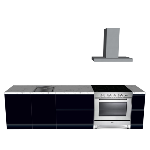 CUBIQZ STRAIGHT KITCHEN 330 X 60 CM, Black with freestanding cooker