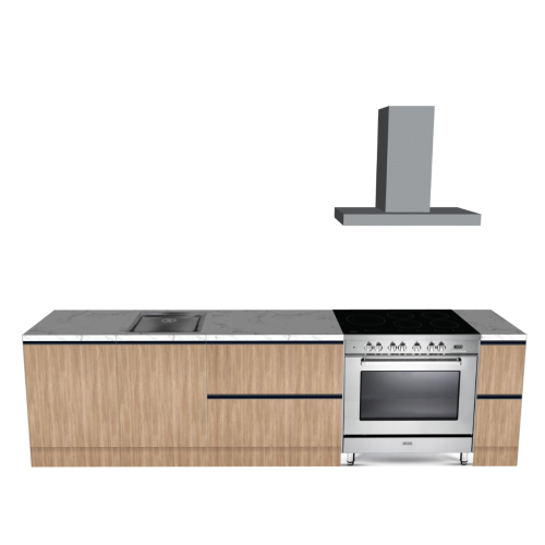 CUBIQZ STRAIGHT KITCHEN 330 X 60 CM, Wood with freestanding cooker