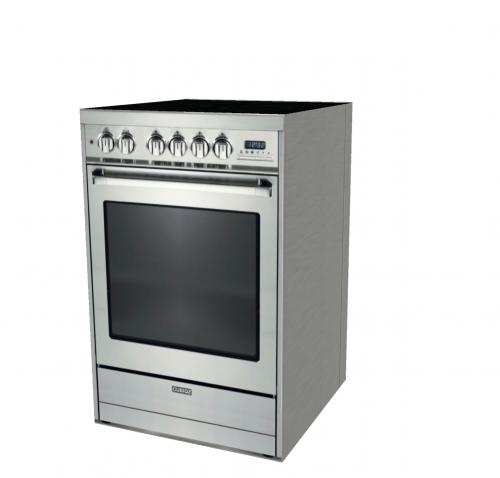 Cardboard Freestanding Oven 60 cm with a lifelike photorealistic print of a free-standing cooker in stainless steel