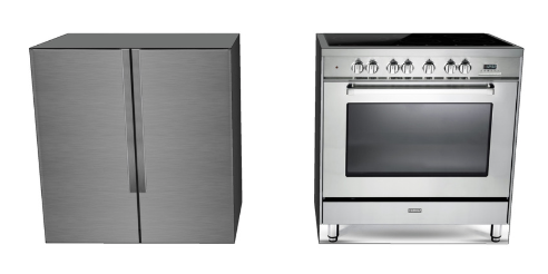 2-in-1 cardboard freestanding oven. The backside is printed with one part of the cardboard american fridge