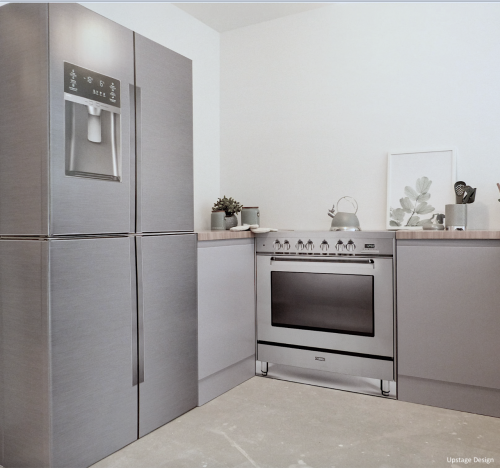 CUBIQZ 2-IN-1 REVERSIBLE CARDBOARD KITCHEN WITH FREESTANDING CARDBOARD OVEN AND CARDBOARD AMERICAN FRIDGE